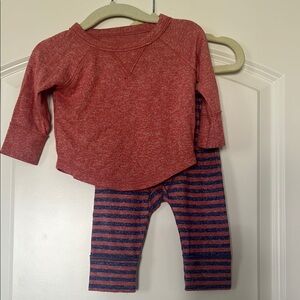 Cat & Jack | (3-6M) Blue & Red Long Sleeve Top and Striped Leggings Set